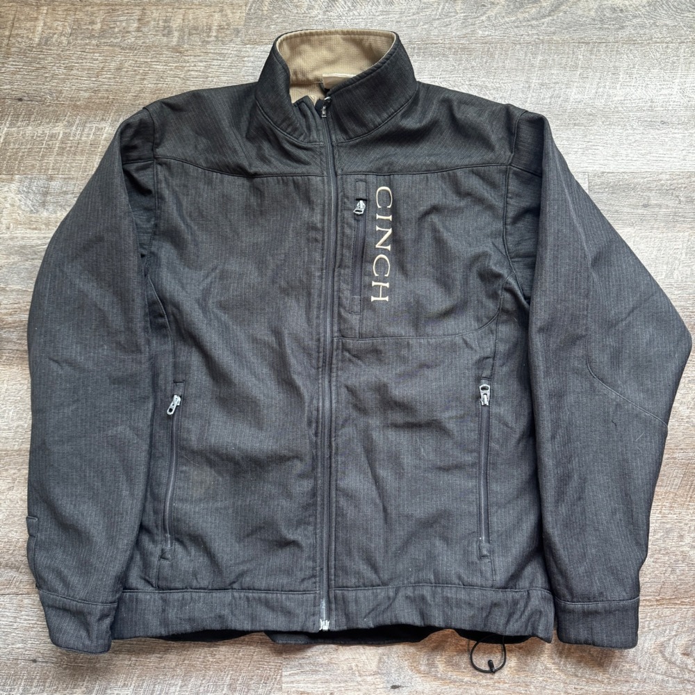 Cinch‎ Bonded Softshell Jacket Large Regular Black Heather Fleece Lined Logo
